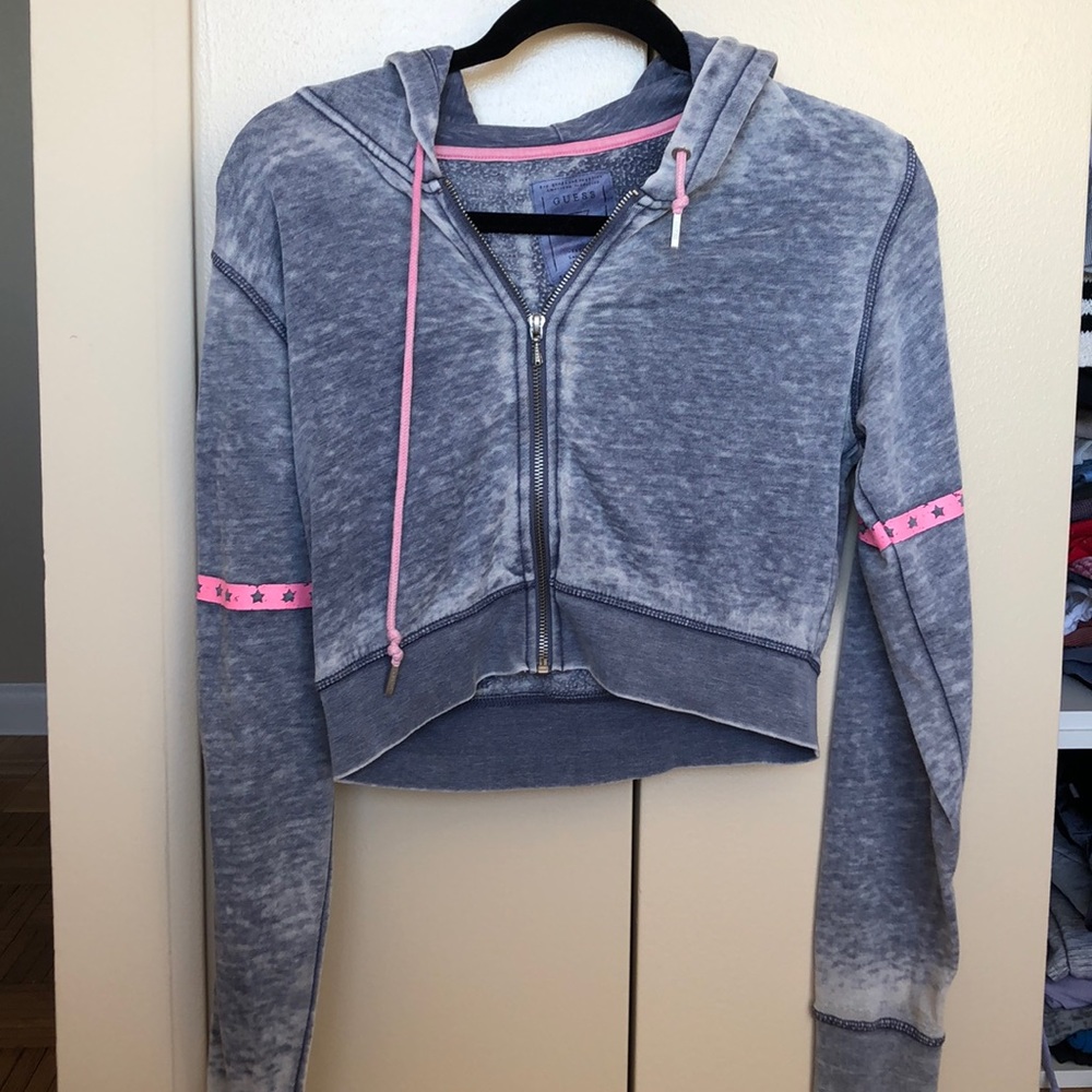 Cropped pink and blue zip up hoodie
